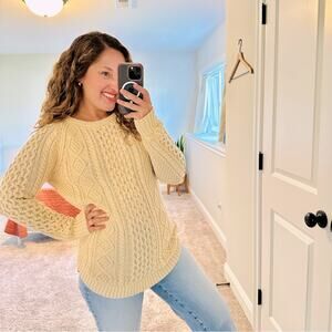 LL Bean Cream Oatmeal Signature Cotton Fisherman Tunic Sweater Small